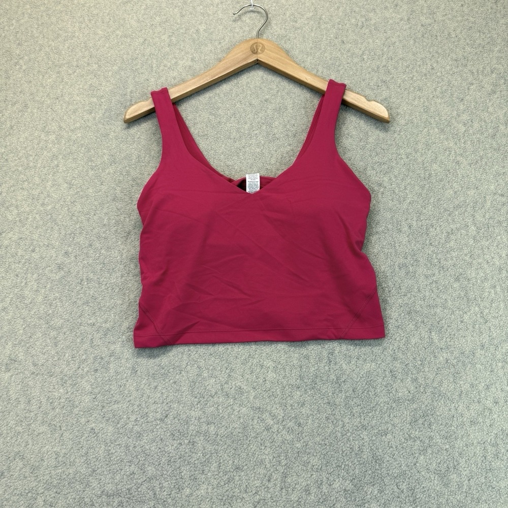 Lululemon Women's V-Neck Cropped Tank Top Built-In Bra Sonic Pink Size 8